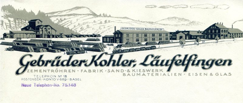 Die Zementwarenfabrik der Gebrüder Kohler in Läufelfingen an der Alten Hauensteinsteinlinie